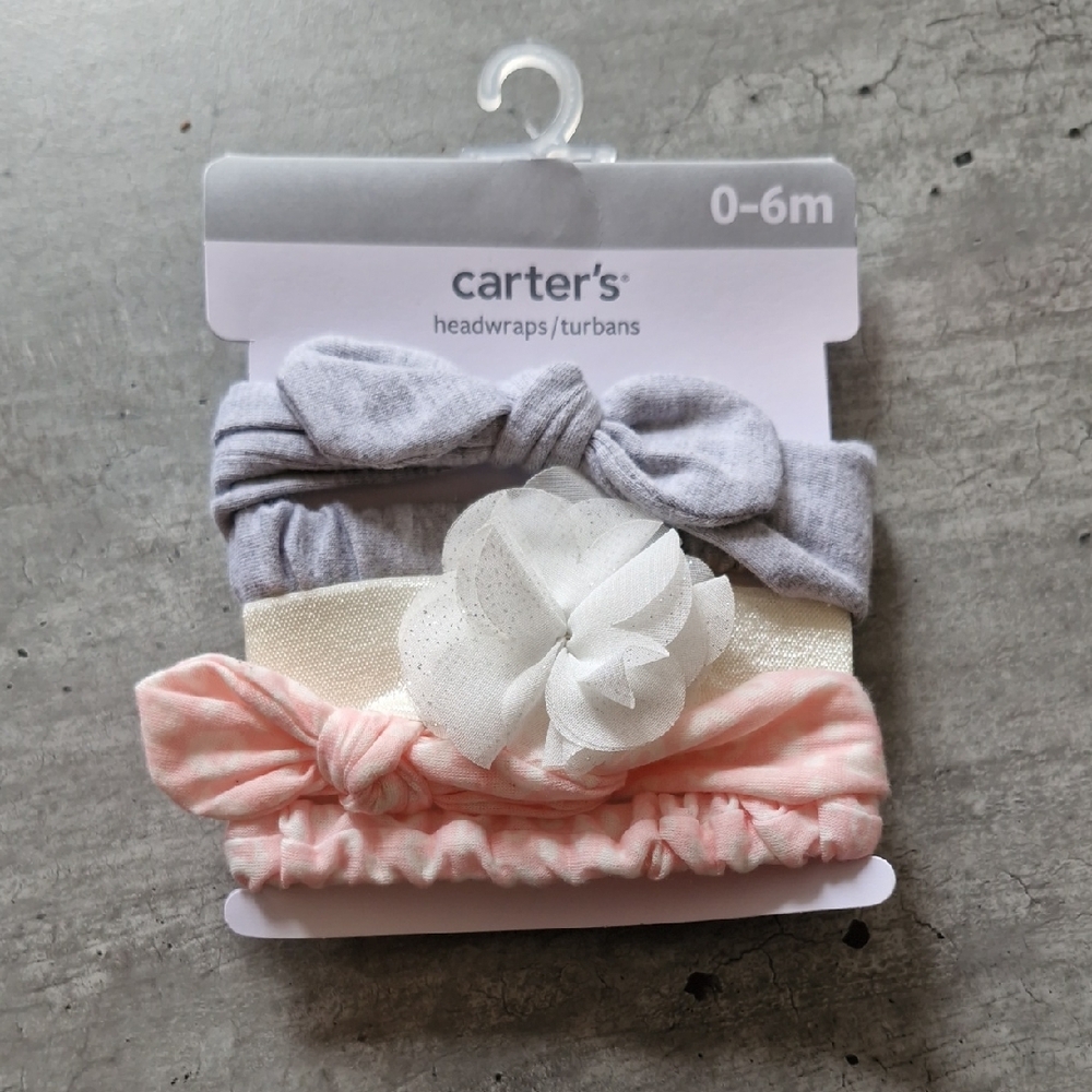 Carter's Baby Headwraps - Gray, Cream, and Pink